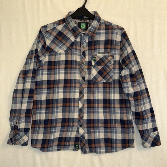 HIPPY TREE - Surf&Stone Flannel Long Sleeve Shirt, Blue Check, Mens Large Button - Picture 2 of 9